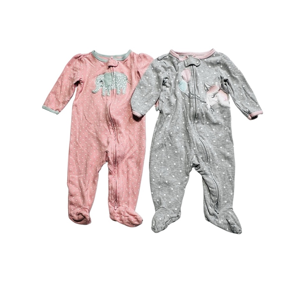 2 pc Cotton Carter's Pink and Gray Footed One Pieces